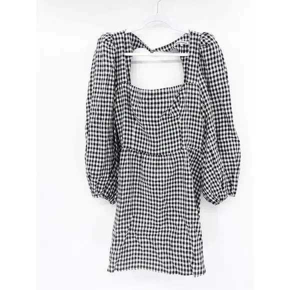 Reformation Brodie April Black Gingham Check Linen Open Back Mini Dress Size 10 - joarbit.com Reformation Brodie April Black Gingham Check Linen Open Back Mini Dress Size 10 - joarbit.com